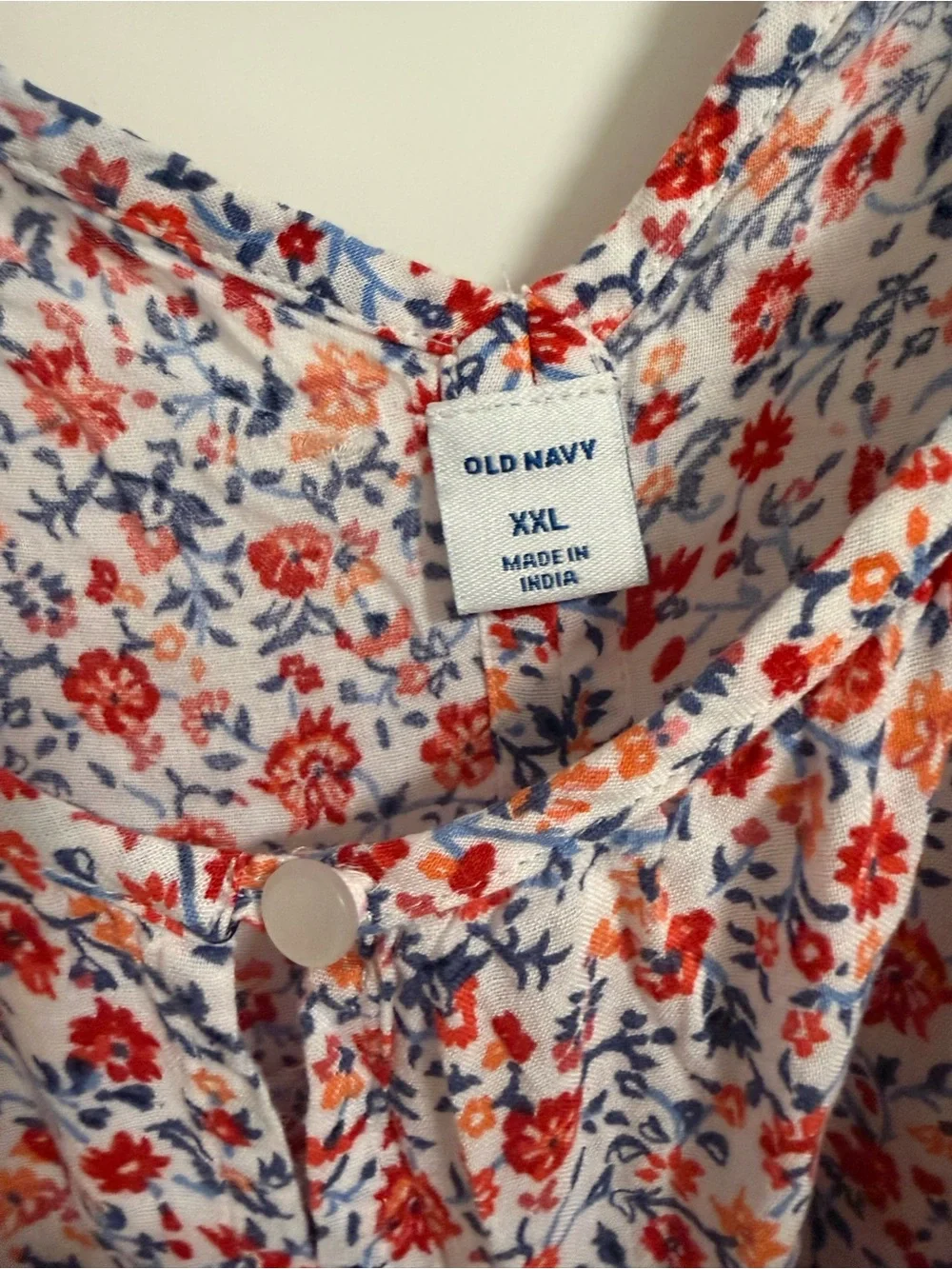 Old Navy White Floral Peasant Blouse with Red & Blue Print